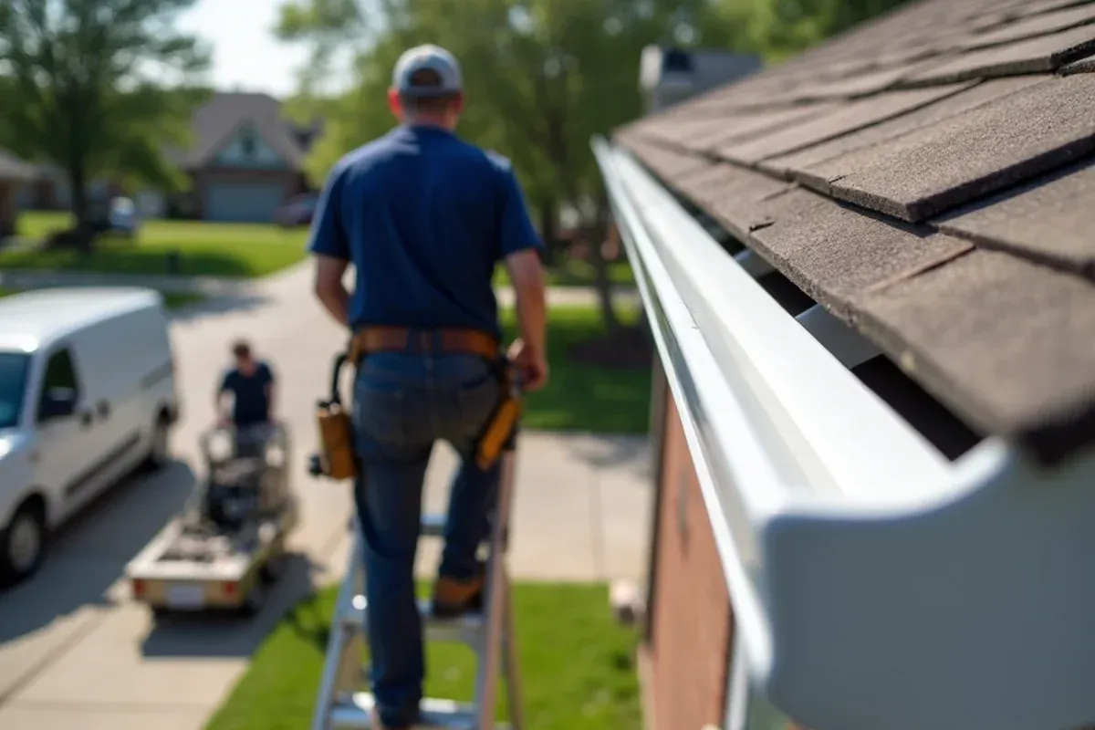 Custom continuous seamless aluminum 6-inch gutters profile on Central Iowa roofline
