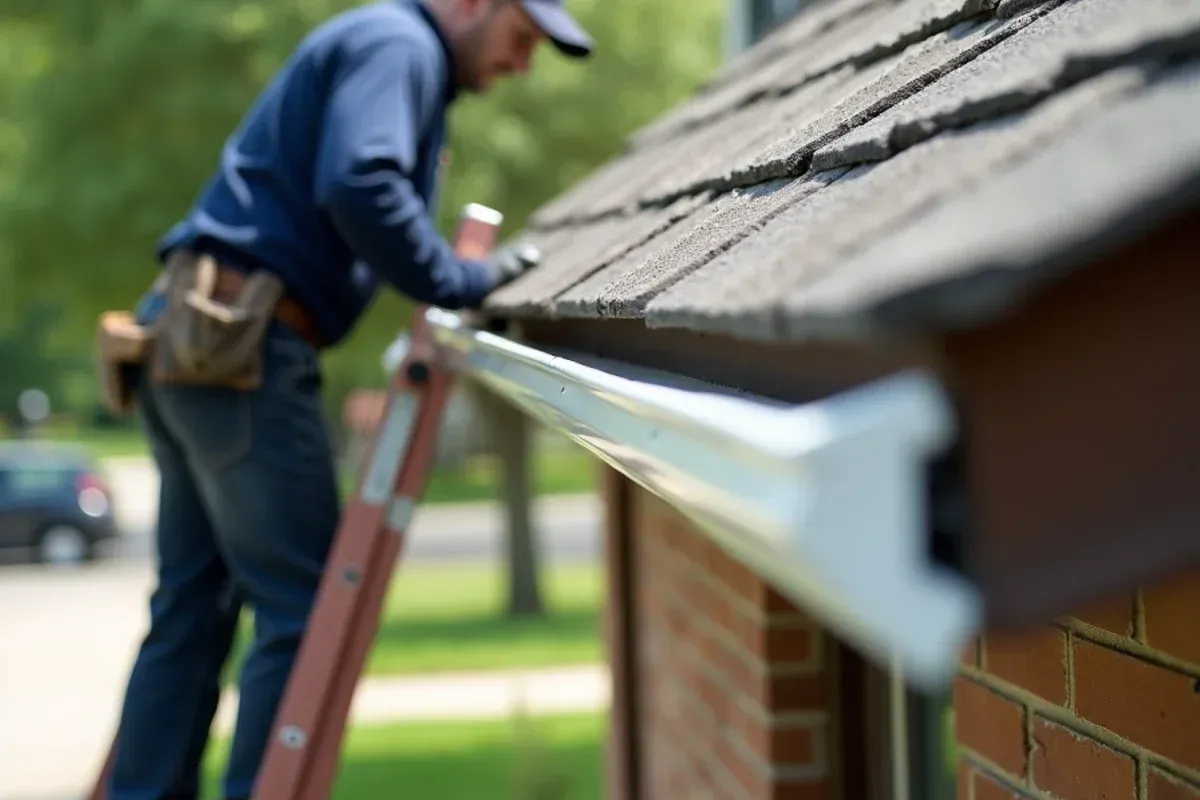 Custom continuous seamless aluminum commercial gutters profile on Central Iowa roofline