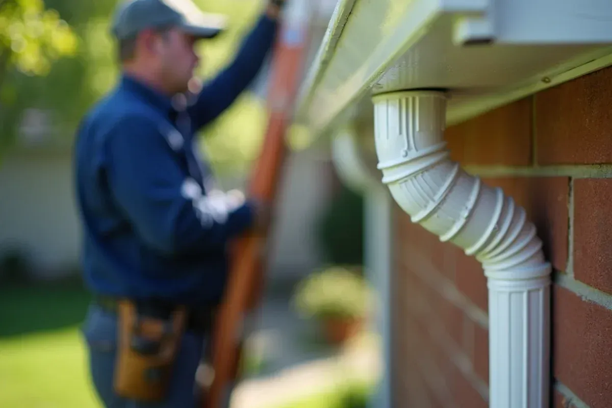 Custom continuous seamless aluminum downspout installation profile on Central Iowa roofline