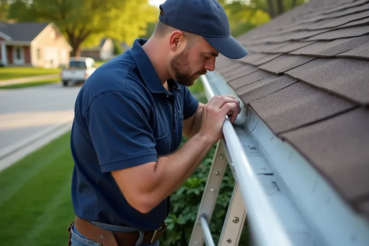 Fascia board and roof edge inspection for downspout installation