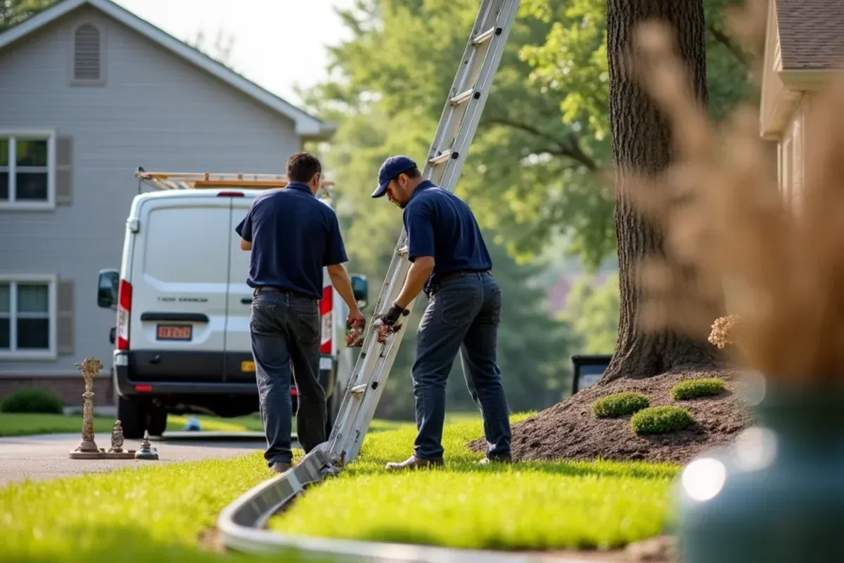 Downspout routing and drainage discharge for gutter installation project