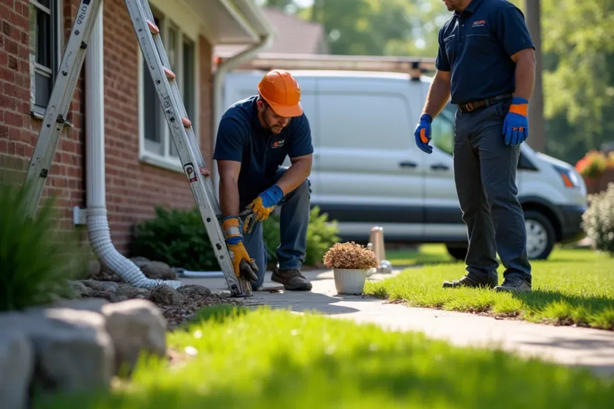 Downspout routing and drainage discharge for gutter replacement project