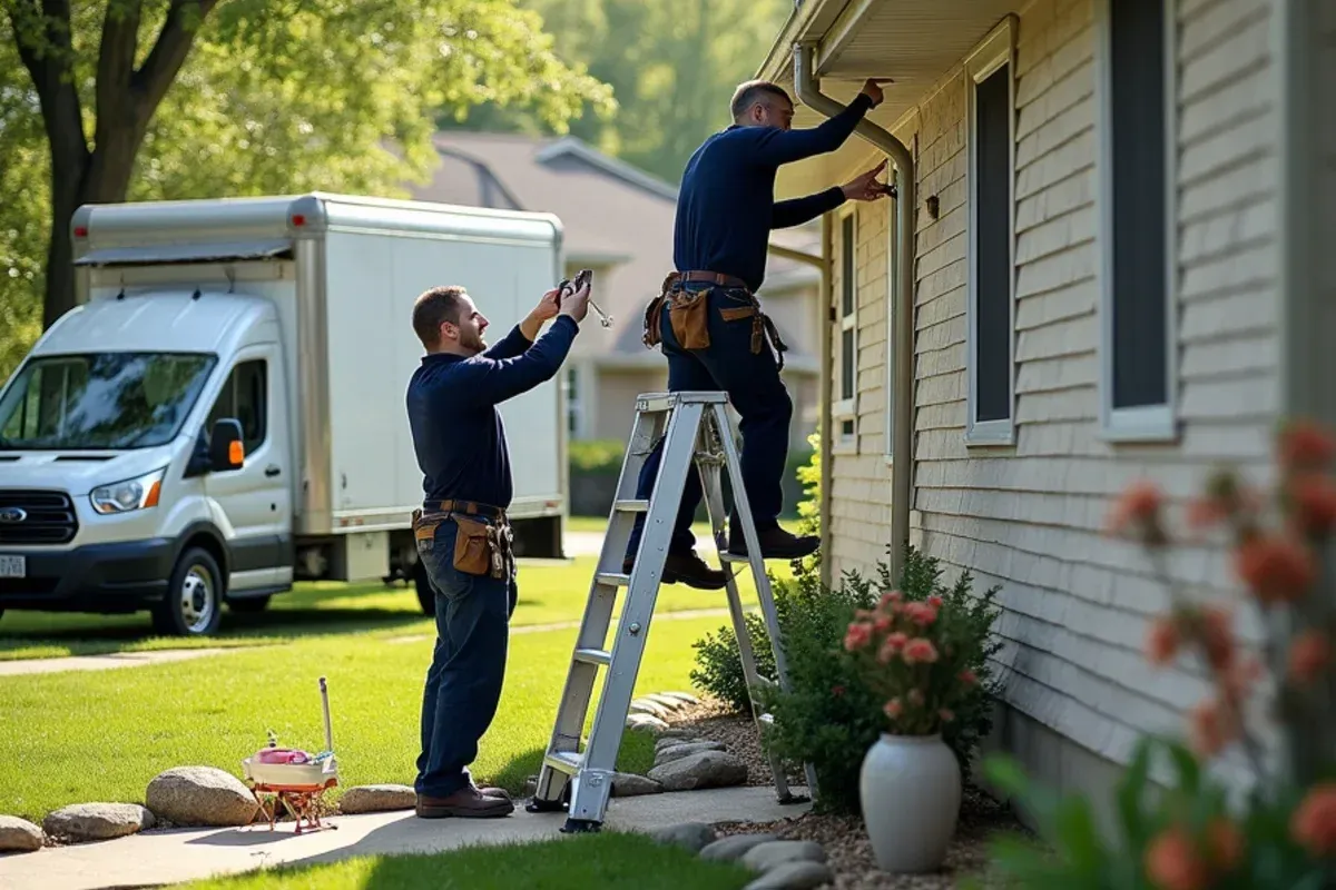 Downspout routing and drainage discharge for gutter services project