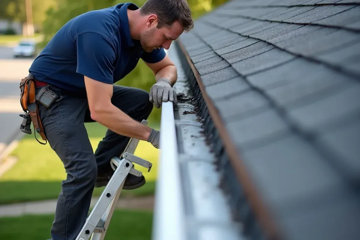 Fascia board and roof edge inspection for leaking gutter repair