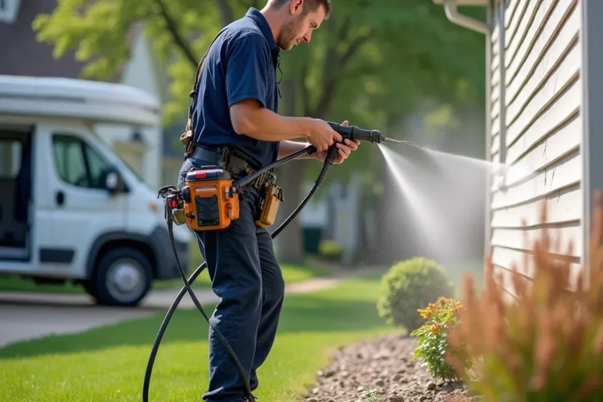 Downspout routing and drainage discharge for power washing project