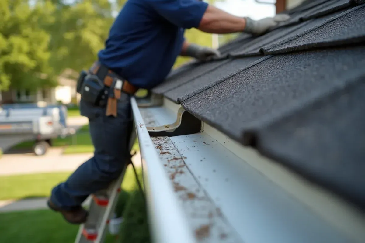 Peter Palomeque and crew performing sagging gutter repair in Des Moines, IA