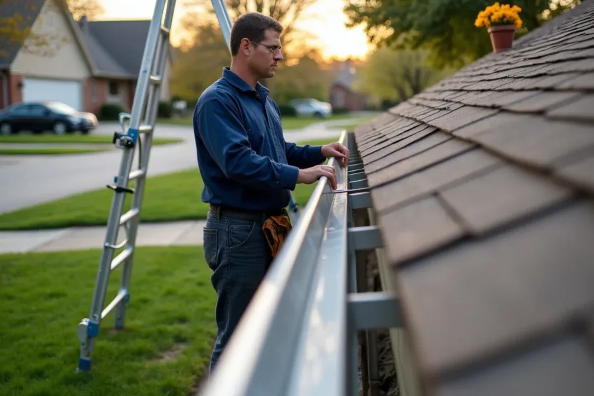 Downspout routing and drainage discharge for sagging gutter repair project