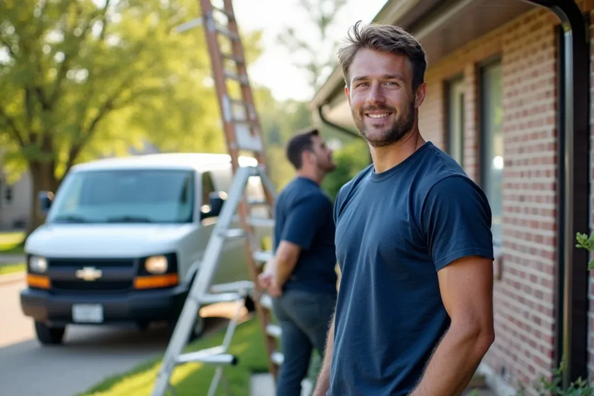 Palomeque Gutter LLC team performing seamless gutter installation in Altoona, IA