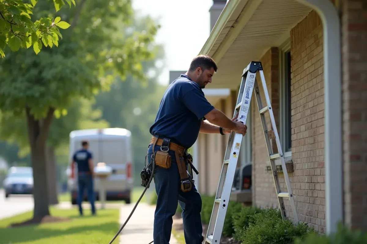Palomeque Gutter LLC team performing seamless gutter installation in Clive, IA