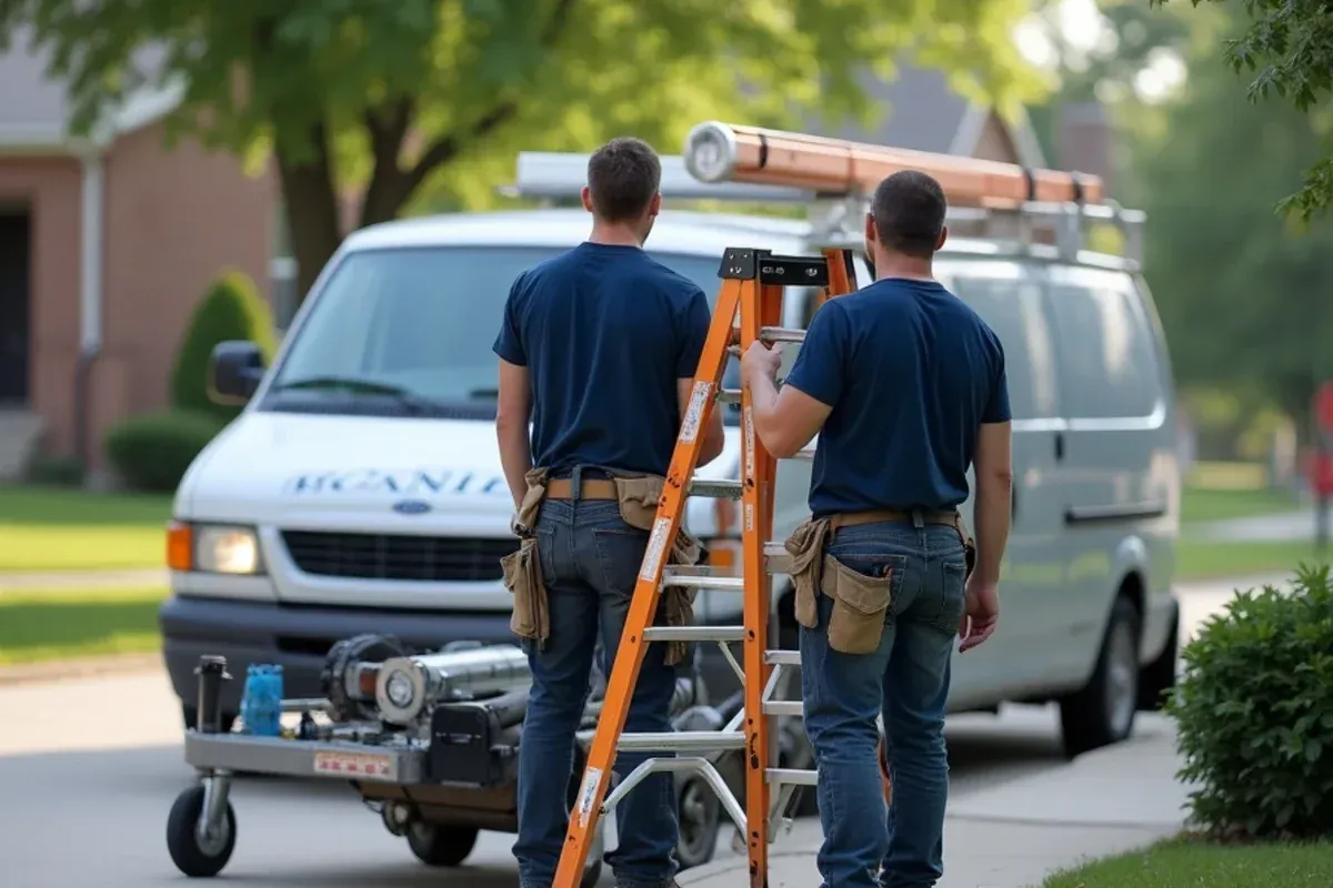 Palomeque Gutter LLC team performing seamless gutter installation in Indianola, IA