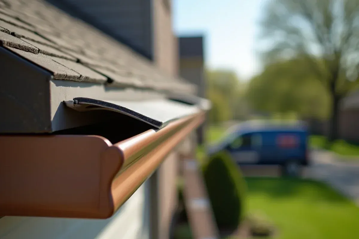 Custom continuous seamless gutter run along Indianola home roofline