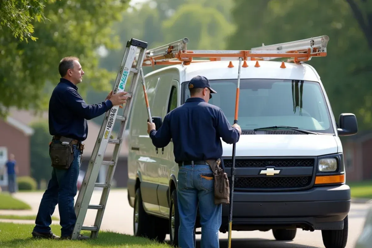Palomeque Gutter LLC team performing seamless gutter installation in Johnston, IA