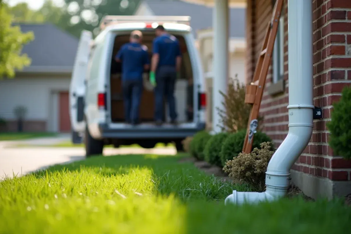 Downspout drainage extension directing storm runoff in Johnston, IA