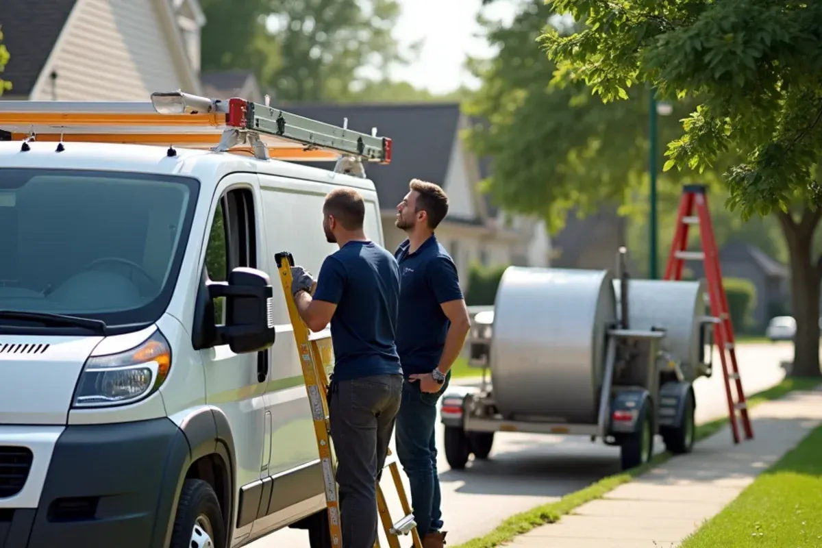 Palomeque Gutter LLC team performing seamless gutter installation in Norwalk, IA