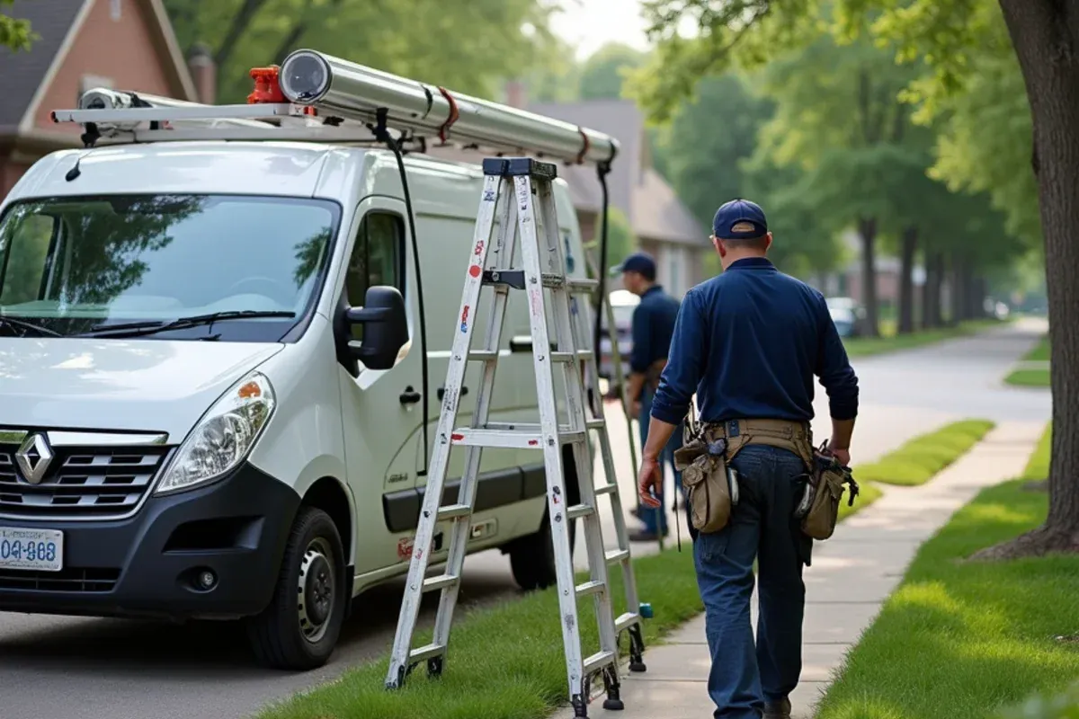 Palomeque Gutter LLC team performing seamless gutter installation in Urbandale, IA