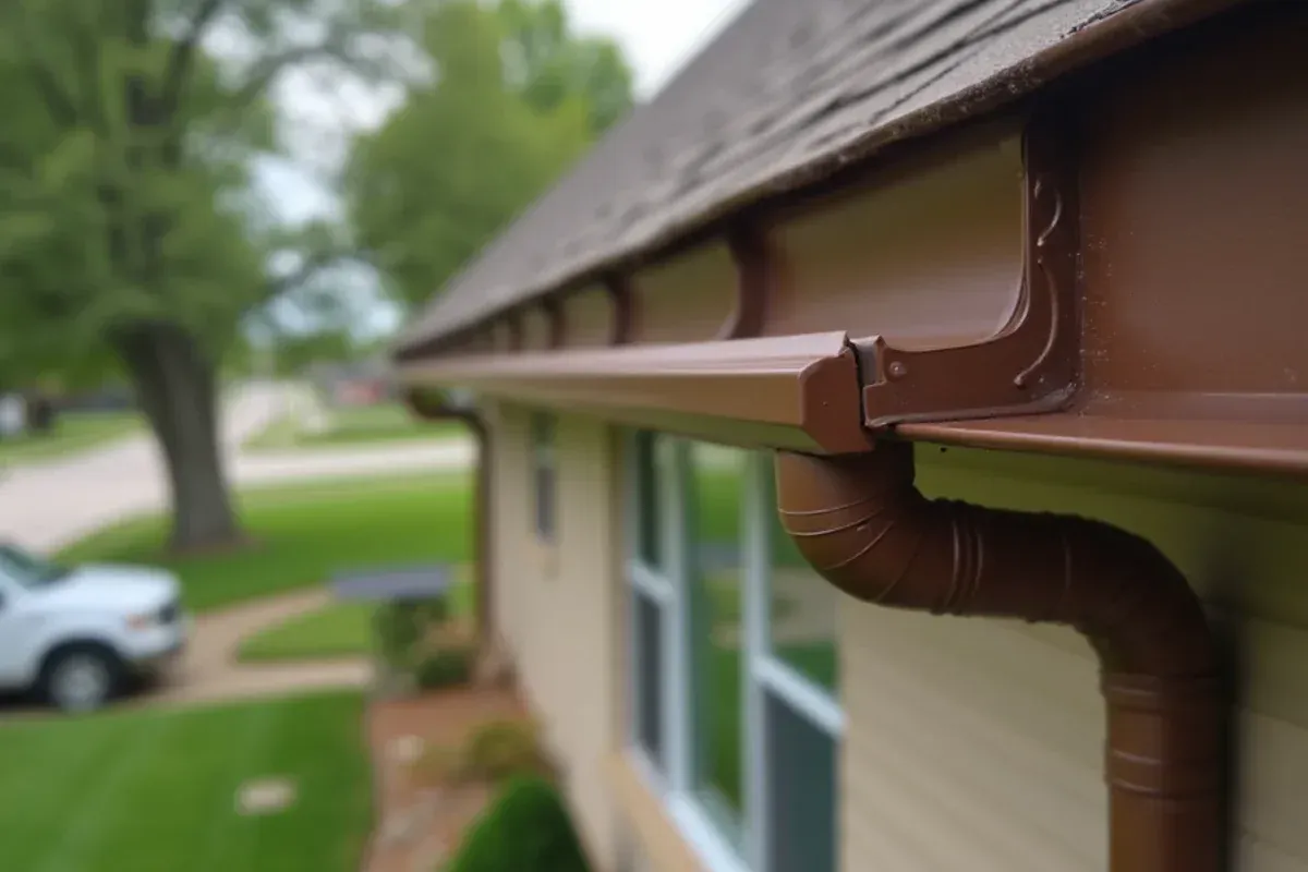 Custom continuous seamless gutter run along West Des Moines home roofline