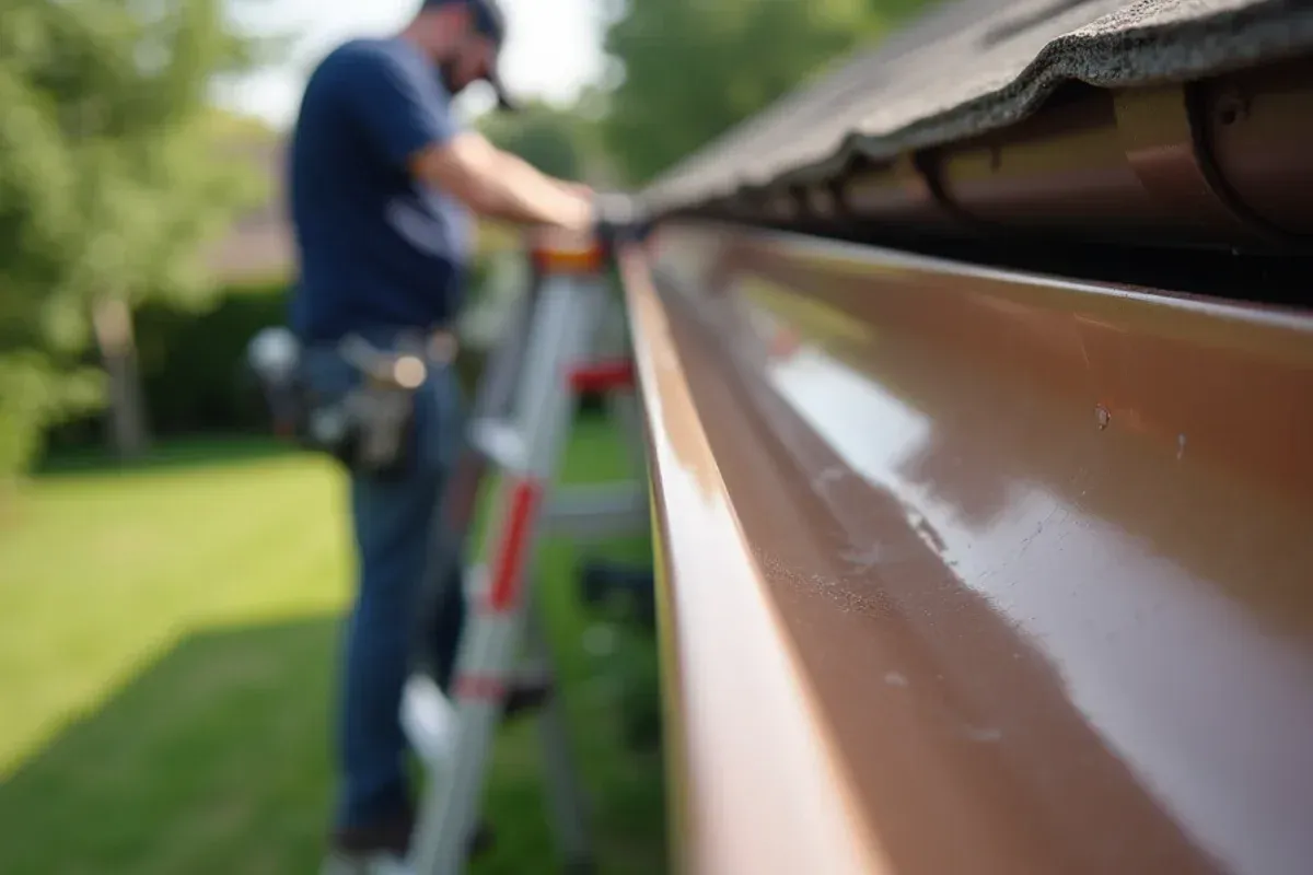 Custom continuous seamless gutter run along Windsor Heights home roofline
