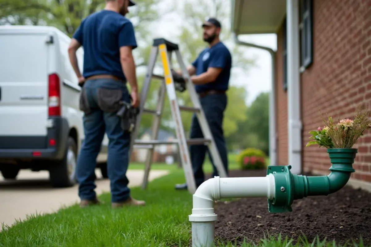 Downspout drainage extension directing storm runoff in Windsor Heights, IA