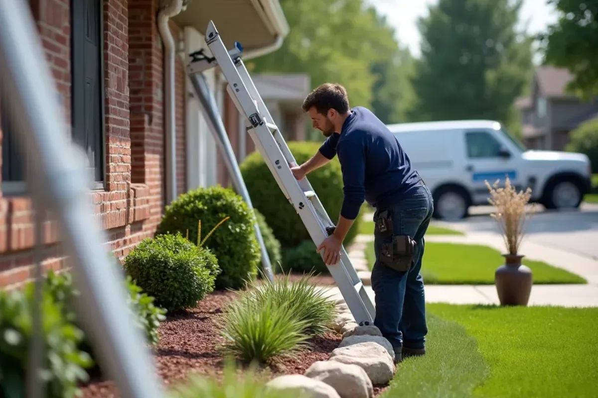 Downspout routing and drainage discharge for storm-damaged gutters project